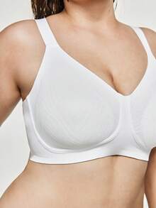 SHAPORA 1pc Plus Size Seamless Wireless Bra, Lift - White - View 7