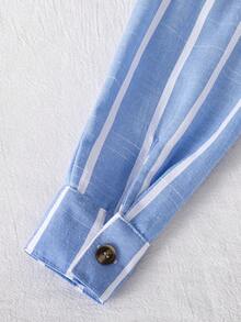 Young Boy Striped Single-Breasted Casual Versatile Shirt - Blue - View 3
