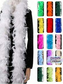 1 pieza Boa de plumas de pavo esponjosa, bufanda de carnaval, estilo bohemio para decoraciones de festivales & accesorios de disfraces de fiesta DIY. Adecuado para fiestas de cumpleaños, Halloween, Navidad, eventos de carreras de caballos, fiestas de té, Nochevieja, conciertos, decoración del hogar, baile, bodas, actuaciones en el escenario, atuendos de carnaval, suministros para fiestas, despedidas de soltera, accesorios para fotos y carnavales del Día de San Valentín. - Multicolor - Ver 1