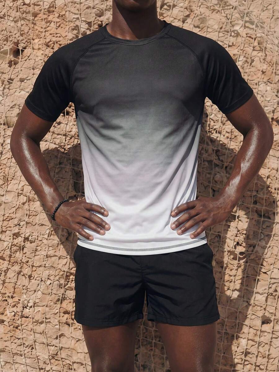 Palasendo Ombre Crew Neck Short Sleeve Men's Swim Rashguards T Shirt For Man T Shirts For Men Men T Shirts