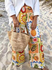 Vaclyn Women's Elastic Waist All-Over Print Casual Versatile Everyday Travel Long Pants - Multicolor - View 5
