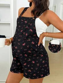 SHEIN Maternity All-Over Print Fashionable Style Overalls - Black - View 4