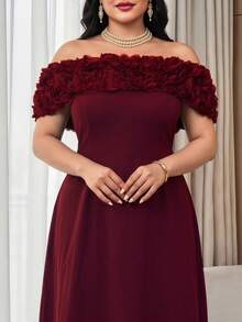 Modelyn Plus Size Women Off Shoulder Floral Decor Elegant Formal Elegant Waist Cinched Party Formal Dinner Formal Formal Evening Wedding Dress Burgundy Summer - Burgundy - View 7