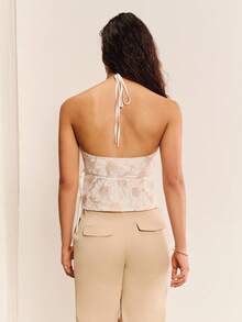 lacRébo White Embroidered Halter Wrap Top With Open Back, Side Tie Closure And Deep V Neckline Summer Holiday Vintage Cute Casual Top - White - View 2