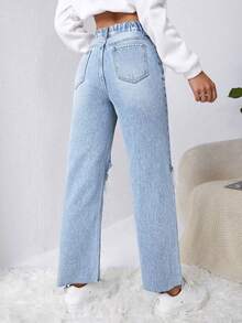 Rivivi Plus Size Distressed Denim Jeans Spring Summer Back-To-School Light Blue Beach Baggy Birthday Club Goth Vacation Cowboy - Medium Wash - View 2