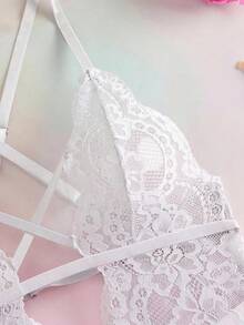 SHEIN 花卉蕾丝交叉连体衣内衣 - 白色 - 查看 9