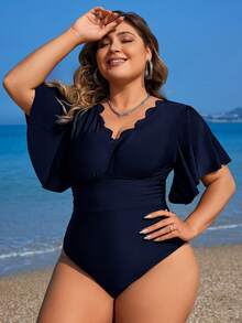 Swim Lushoire 2026 New Slimming Plus Size One-Piece Swimsuit - Navy Blue - View 5