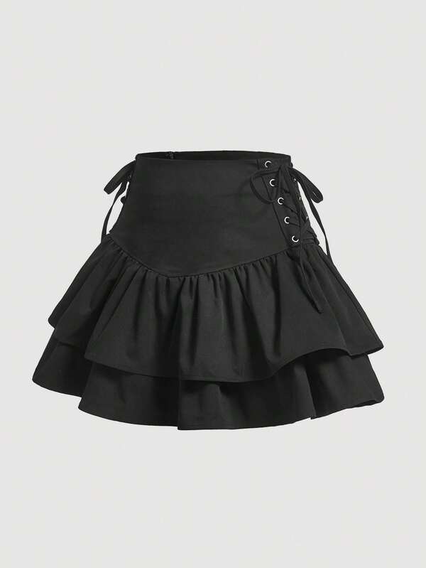 SHEIN MOD Chân váy buộc dây bên hông gấu bèo nhún
