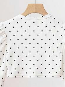 SHEIN 女童波點圖案蝴蝶結長袖秋季上衣 - 彩色 - 查看 6