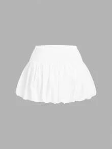 CovetEZ Women's Solid Color Ruffle Fluffy Short Skirt, Versatile Autumn Fashion Date Night Night Daily White Y2k Cute - White - View 6