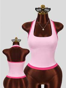 SHEIN Sweetro 方領撞色滾邊運動背心上衣 - 彩色 - 查看 2