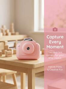 Teckwe 1PC Mini Digital Instant Print Camera For Kids, Pink & Cute Cartoon, High-Definition Photo & Print - View 3