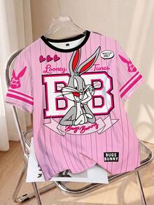 LOONEY TUNES X SHEIN 大码女式可爱时尚圆领短袖T恤 - 白色 - 查看 1