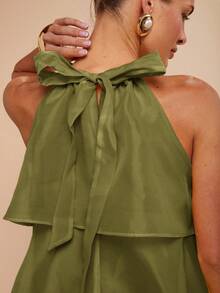 COSMINA Women's Multi-Layer Ruffle Halter Elegant Sleeveless Mini Dress,Valentine's Day,Party,Sage Dress - Green - View 2