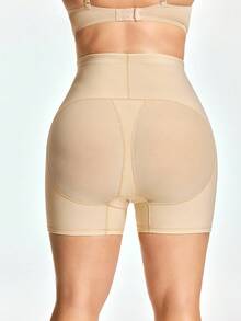 SHEIN Quần short cạp cao màu da ôm sát, thoải mái và tôn dáng, quần định hình cỡ lớn - Màu be - Xem 3