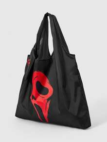 ROMWE Goth Star Print Large Capacity Foldable Shopper Bag, Stars Hollow Women Bag - Black red - View 7