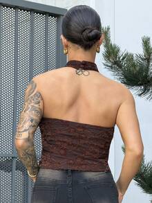 SAYEHFBABY Brown Knit Halter Neck Top For Women,Summer Top Casual - Brown - View 2
