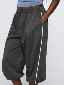 COUREZ Side Stripe Capri Pants / Y2K Autumn Women's Clothing Fall Women's Clothing Autumn Clothing Outwear Pants Capri Pants For Women Summer Outfits - Dark Grey - View 2