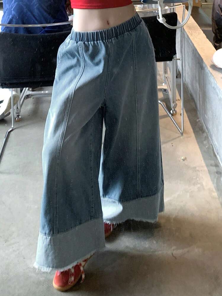 Women's Summer New Loose Casual Straight Leg Cropped Rolled Hem Patchwork Decor Daily Casual Beach Vacation Denim Jeans