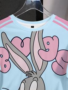 LOONEY TUNES X SHEIN 女款休閒卡通印花圓領T恤，適合日常穿搭 - 白色 - 查看 7