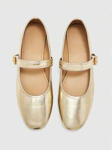 CUCCOO BIZCHIC Spring And Autumn Metal Buckle Contrasting Color Hemming Round Toe Flat Bottom, Retro Style Mary Jane Shoes Commuting Shopping - Gold - View 8