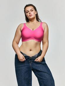SHAPORA Plus Size Seamless Gummy Bear Support Bra With Molded Cup, Wireless Lift & Shaping - Hot Pink - View 2
