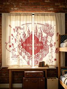 HARRY POTTER X SHEIN 2 Piece, Castle Letter Pattern Printing 2 Panel Small Curtains, Suitable For Living Room, Bathroom, Kitchen, Coffee Room, RV Rod Pocket Curtain Decoration, Universal Small Curtain Curtain Curtain In All Seasons - multicolor - View 1