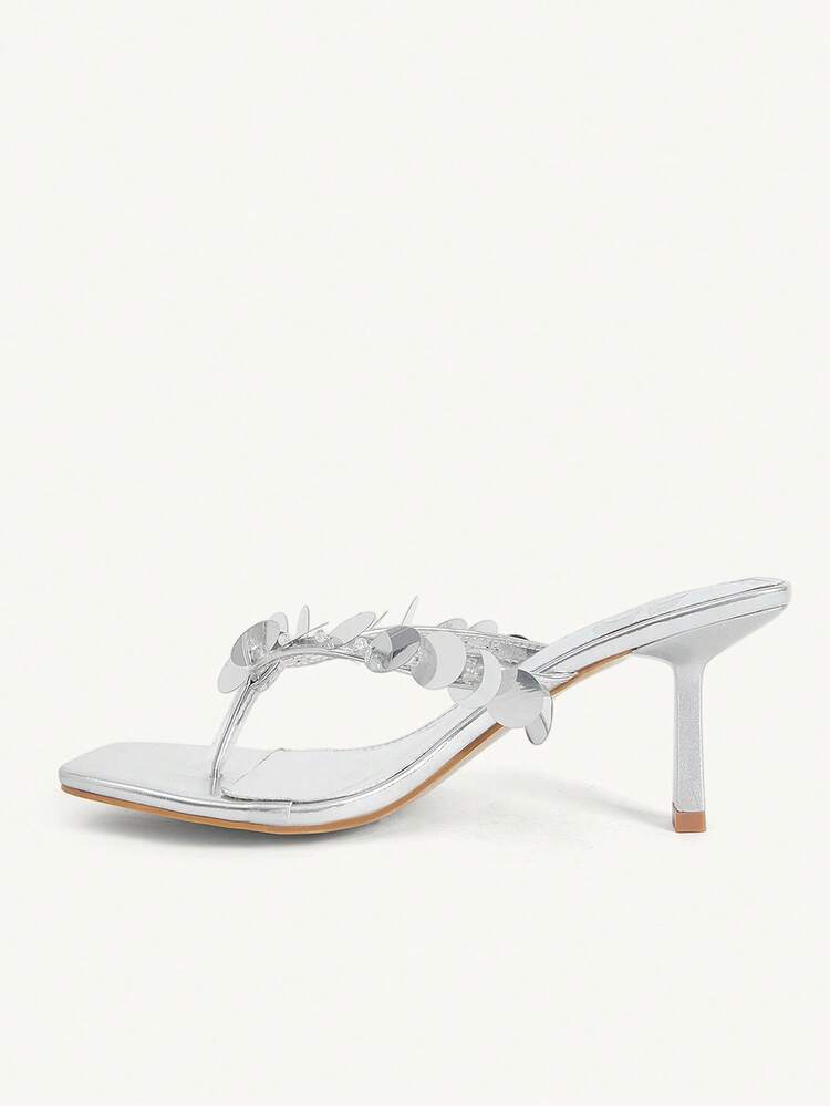 CUCCOO CHICEST Women's Sequin Design Fashion Daily Wear Slip-On High Heel Sandals Wedding Shoes Spring Shoes Bride Shoes