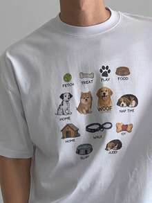 DAZY White Short Sleeve T-Shirt With Puppy Graphic & Letter Print For Men - White - View 2