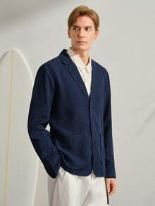 VeloEdit Blue Navy Men's Suit Blazer, Casual Commuter, Minimalist Daily Wear Top, Formal Old Money Summer Vacation Style Gift And - Navy Blue - View 6