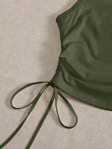 Comfortcana Knitted Casual Plus Size Women's Solid Color Side Drawstring Tank Top - Army Green - View 4