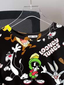 LOONEY TUNES X SHEIN Men's Casual Cartoon Letter Graphic Short Sleeve T-Shirt, Comfortable Summer Tee - White - View 6
