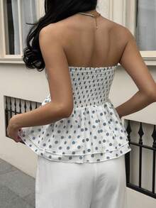 DAZY Women's Polka Dot Strapless A-Line Top, Suitable For Spring And Summer Graphic Tee - White - View 5