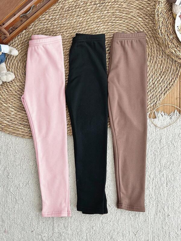 LMoss Kids Conjunto de 3 piezas de leggings casuales ajustados de unicolor de punto para niña joven