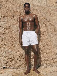 Manfinity KASUA Pantalones cortos de playa casuales con cordón de unicolor para hombres - Blanco - Ver 3