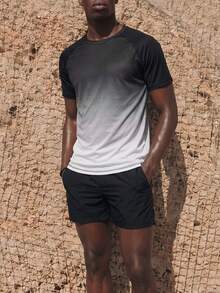 Palasendo Ombre Crew Neck Short Sleeve Men's Swim Rashguards T Shirt For Man T Shirts For Men Men T Shirts - Grey - View 5