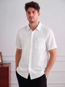 Core Aspect Camisa polo de manga corta con textura de bambú para hombre, prenda casual adecuada para ir al trabajo, uso diario y fines de semana, formal - Blanco - Ver 4
