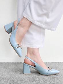 CUCCOO BIZCHIC 女款藍色粗跟高跟鞋，經典極簡設計，適合工作、約會、派對、度假、婚禮及其他場合 - 霧霾藍 - 查看 4