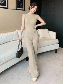 Knit Top Pant Cardigan 3 Pcs Set Knit Set - بيج - مشاهدة 9