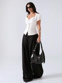 LYSMO 2026 New Arrive Minimalism Casual French Elegant Spring/Summer Women's Solid Color Waist-Defining Shirt Office Brunch White Teachers' Day - White - View 4