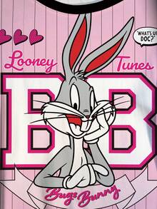 LOONEY TUNES X SHEIN 大码女式可爱时尚圆领短袖T恤 - 白色 - 查看 6