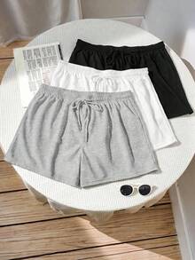 Comfortcana Pantalones cortos de talla grande de unicolor con cordón minimalistas para el verano - Multicolor - Ver 1