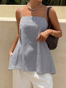 Livesso Women Spaghetti Strap Cropped Striped Tank Top - Grey - View 5