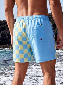CoralVoy Men's Patch Patchwork Drawstring Waist Pocket Patch Beach Shorts - Baby Blue - View 2