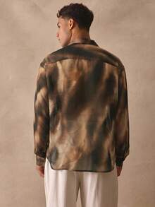 Musero Oversized Long Sleeve Drop Shoulder Revere Collar Button Through Sheer Shirt Top Spring Summer Essentials - Brown - View 5