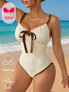 Swim DD+ Damen Urlaubs-Strandanzug mit Vorderbindung - Beige - Übersicht 7