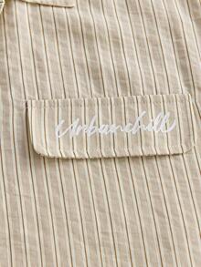 SWAVVY Men's Plus Size Striped Embroidered Shirt - Apricot - View 3