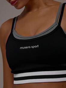 Musera Sport 對比層次可調節肩帶運動內衣單件 運動健身房皮拉提斯健身日常少女休閒熱汗款 - 黑色 - 查看 6