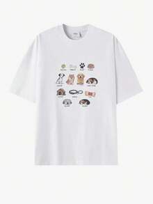 DAZY White Short Sleeve T-Shirt With Puppy Graphic & Letter Print For Men - White - View 3