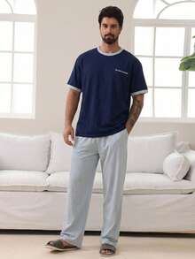 DAZY Men's Raglan Sleeve Contrast Color Loungewear Set, Spring/Summer Pajamas - Multicolor - View 4